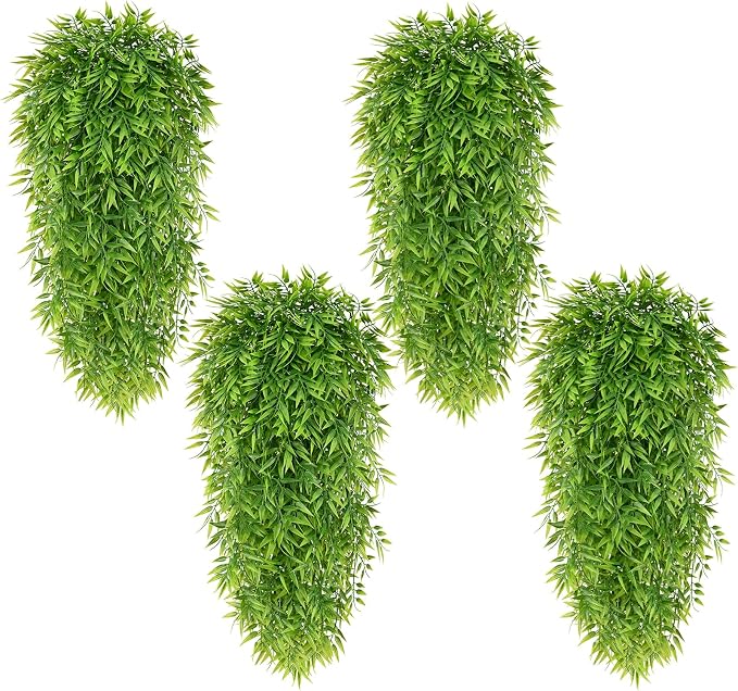 Waipfaru 4Pcs Artificial Hanging Plants, Fake Willow Leaves Vines | UV Resistant Faux Outdoor Plants Ivy Vines for Modern Boho Patio Outdoor Indoor Party Wall Porch Gazebo Aesthetic Decor