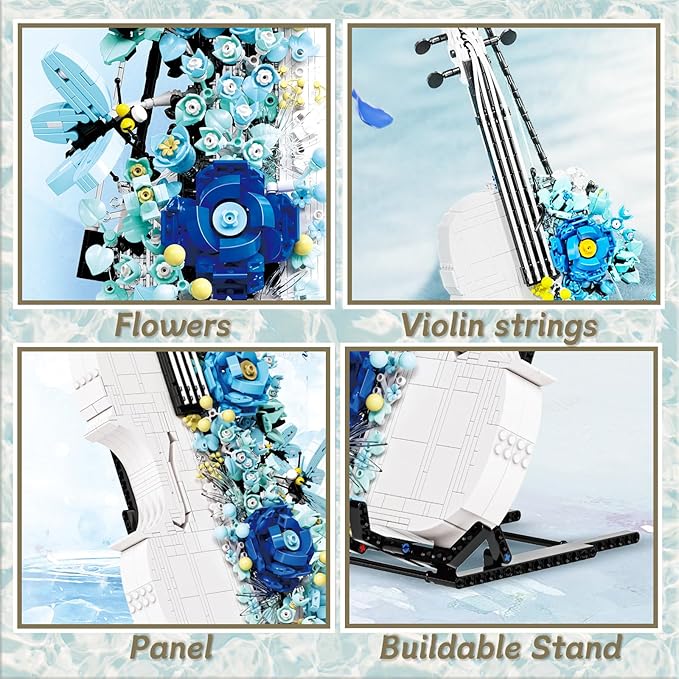 goqi Violin Toy Building Set, 1419+ Pieces Musical Instrument Building Block Set Compatible with Lego, Violin Model Toy Gift for Adult & Music Lovers