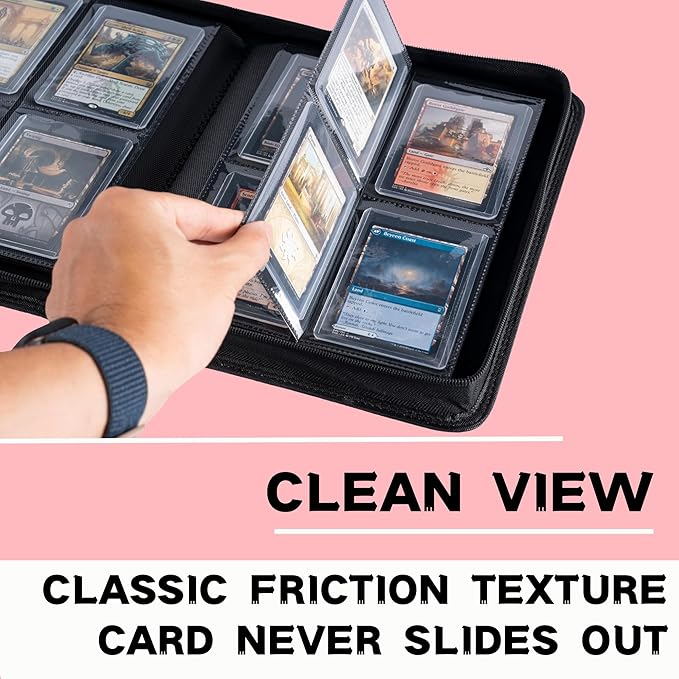 Top loader Binder, Holds 128+ Toploaders, 4 Pocket Top Loader Card Storage Case, Double-Sided Pockets for trading card in 3 x 4'' Toploaders（Pink）