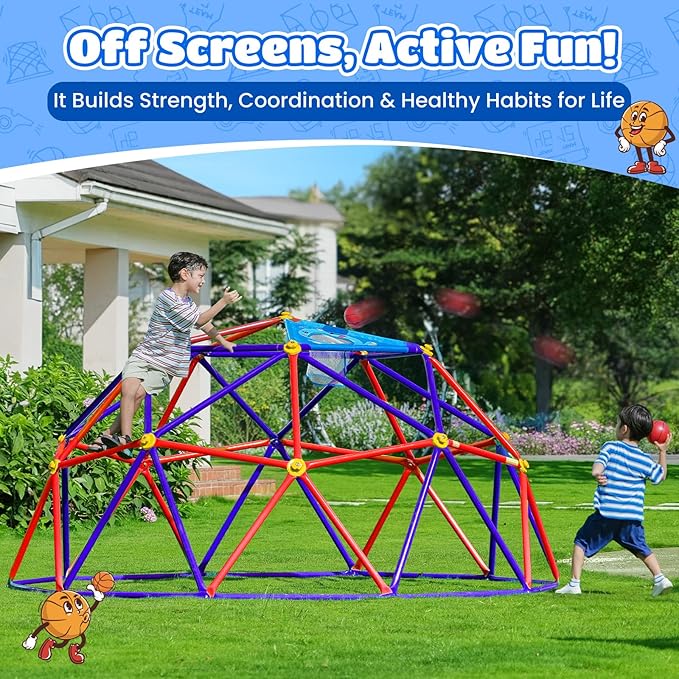 Zupapa 10FT Climbing Dome, Outdoor Jungle Gym for Kids with Climbing Grip - Geometric Dome Climber Supports 1000LBS Outdoor Playset and Easy Assembly Outdoor Play Equipment for Kids (Purple, 10FT)