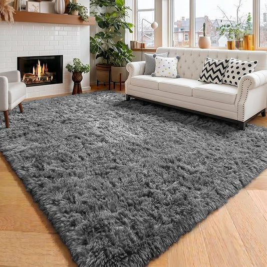 Amdrebio Grey Shag Furry Fuzzy Area Rug 5x8 for Bedroom Living Room Nursery | Plush Shaggy Fluffy Soft Carpet, Classroom Dorm Office Playroom Decor, Modern Neutral Aesthetic, Baby Kids Toddler Corner