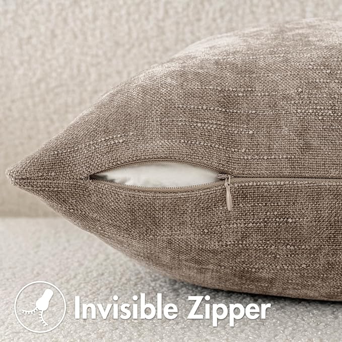 MIULEE 24x24 Inch Euro Textured Chenille Throw Pillow Covers Light Taupe | Pack of 2 Decorative Soft Throw Pillows,Solid Textured Cushion Covers,Modern Home Decor for Bed Couch Sofa Bedroom Livingroom