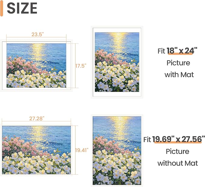 upsimples 19.7x27.6 Puzzle Frame, Display 18x24in with Mat or 50x70cm Without, Wall Hanging 1000 Pieces Puzzles Frames, White, 1 Pack