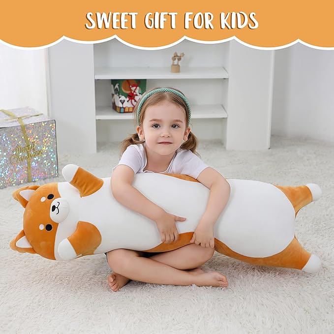 36 Inch Shiba Inu Dog Stuffed Animal, Big Akita Dog Plush Toy, Long Corgi Body Pillow for Bed Decor, Cute Plushies Birthday Gift for Thanksgiving, Birthday, Christmas