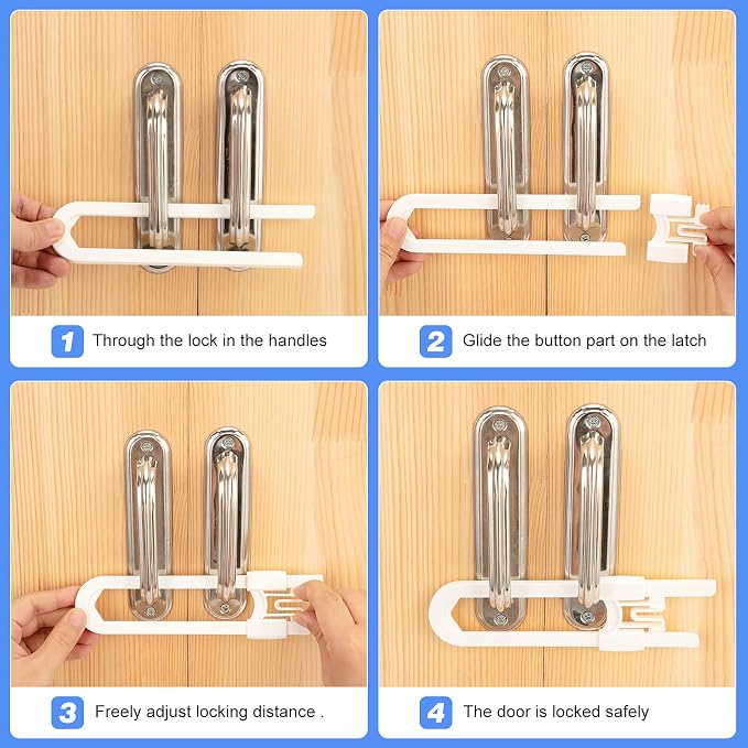 Vmaisi Baby Sliding Cabinet Locks - Adjustable U Shaped Child Safety Locks for Cabinets with Handles or Knobs, Childproof Latches for Kitchen Bathroom Storage Cupboards 4 Pack