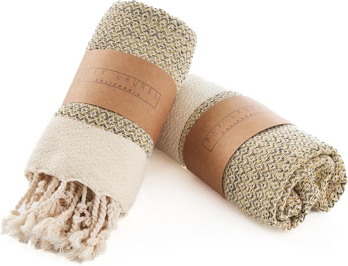 BAY LAUREL Turkish Hand Towel – Pack of 2 | Soft & Absorbent Decorative Towels for Bathroom, Hand, Face, Hair, Gym, Yoga, SPA, Kitchen & Tea | Boho Decor (Yellow, Diamond 15x26 Inches (Set of 2)