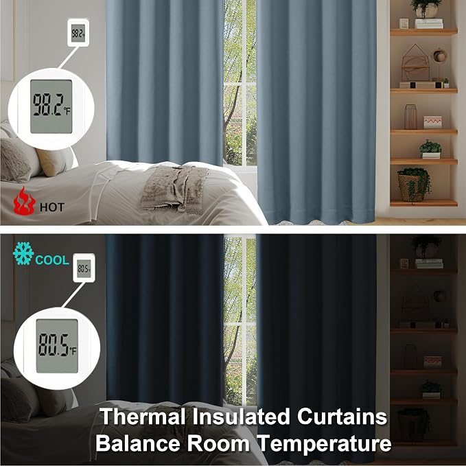 Simplebrand Ava Stone Blue Short 30 Inches Blackout Curtain 2 Panels Set, Half Window Rod Pocket Privacy Curtain Tiers for Kitchen, Curtains Blackout for Bathroom Shades, W30 x L30 Inch, Stone Blue