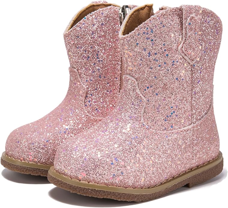 Newsonet Baby Cowboy Cowgirl Boots Infant Western Boots Toddler Boys Girls Round Toe Riding Mid Calf Boots All Seasons for 6 9 12 18 24 Months