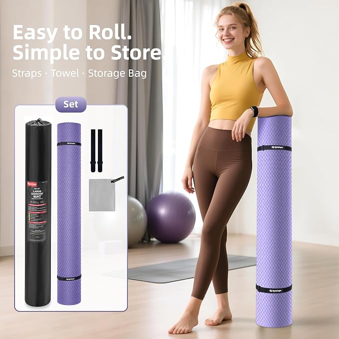 Extra Large Yoga Mat – 72"x48" or 78"x57", 1/4"–1/2" Thick Mat for Women & Men, TPE Non-Slip Pilates Mat for Home Gym, Yoga, Stretching, Meditation