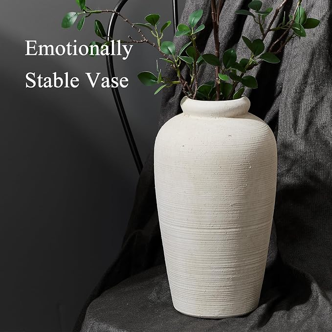 Emotionally Grounded Vase, Vaseking Large Ceramic Rustic Vase, 11 inch Minimalist Decorative Farmhouse Tall Vases for Home Decor, Living Room, Enterway, Table Decoration, Fossil