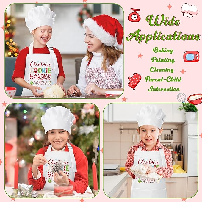 R HORSE Christmas Kid Apron & Chef Hat Set, 2Pcs Children Kitchen Apron, Dress Up Role Play Chef Toy Cooking Baking Painting Training Kit for Kids Birthday Gift
