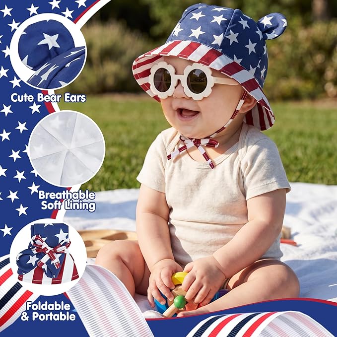 Zando UPF 50+ Wide Brim Baby Sun Hat with Sunglasses 0-12M - Sun Protection Infant Toddler Bucket Hat Adjustable for Outdoor