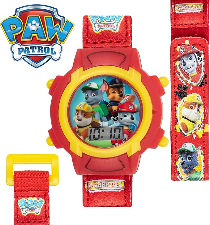 Nickelodeon Paw Patrol Kids Digital Watch with LCD Display, Velcro Strap, Chase, Marshall, Rubble & Rocky, Perfect for Young Fans Learning to Tell Time, Ideal Gift for Kids Ages 3+
