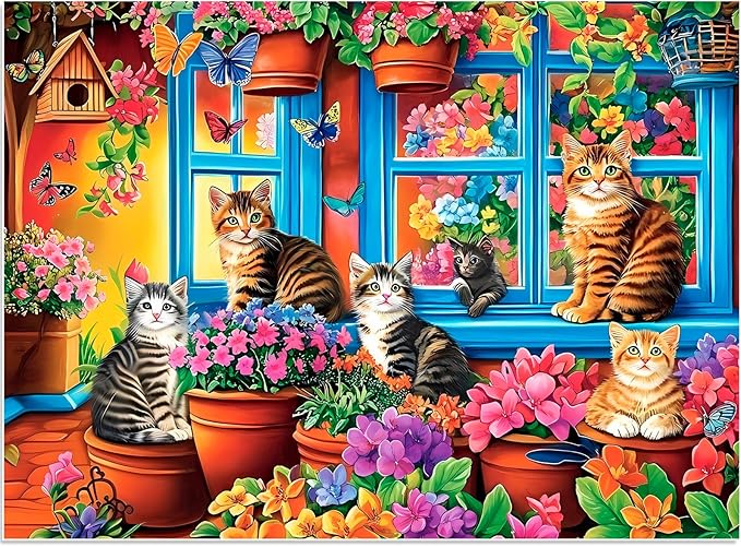 Jigsaw Puzzles for Adults 300 Pieces, Flower Cat Puzzle 300 Pieces for Adult Interlock Perfectly No Dust, Challenging Puzzles Home Decor Birthday Gift Toy for Men Women Kids Seniors (20.5"x15")