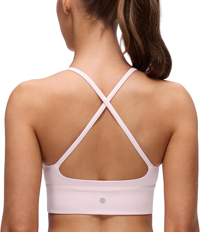 CRZ YOGA Butterluxe Thin Straps Cross Back Longline Sports Bras for Women - Padded V Neck Yoga Crop Top