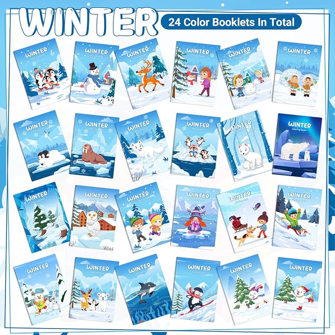 Liliful 24 Pcs Winter Coloring Book Bulk for Kids Winter Party Favors DIY Drawing Book with Polar Animals Patterns Small Activity Books Holiday Theme Birthday Goodie Bags