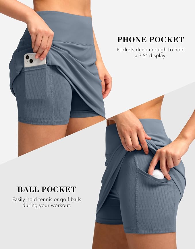 Women's Golf Skirts Skort 4 Side Pockets High Waisted Stretchy Tennis Skirt | Silky Soft, Lightweight, Breathable, Built-in Mesh Shorts, High Waisted, Elastic waistband, Moisture-Wicking, Athletic