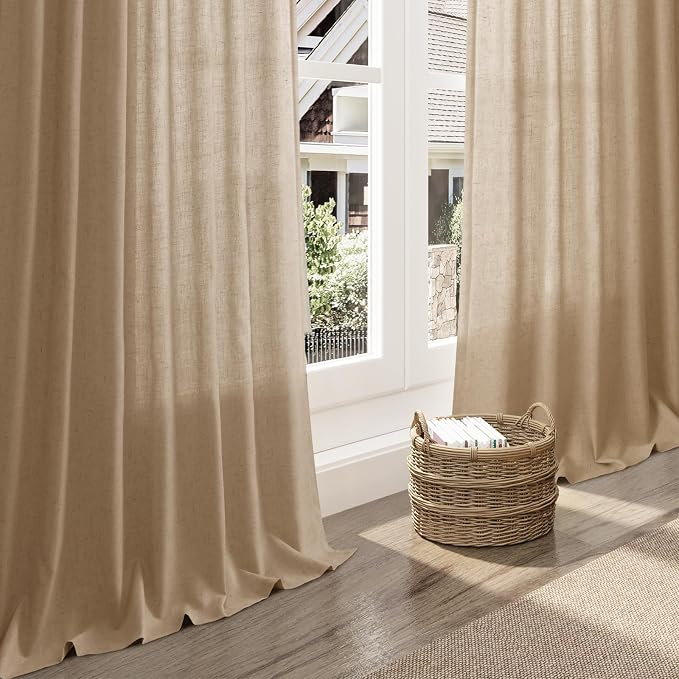 Nanspring Sand Beige Curtains 72 Inch Length for Living Room Burlap Linen Textured Light Filtering Semi Sheer Curtains Back Tab Privacy Luxury Simple Modern Curtain for Bedroom 52x72, 2 Panels