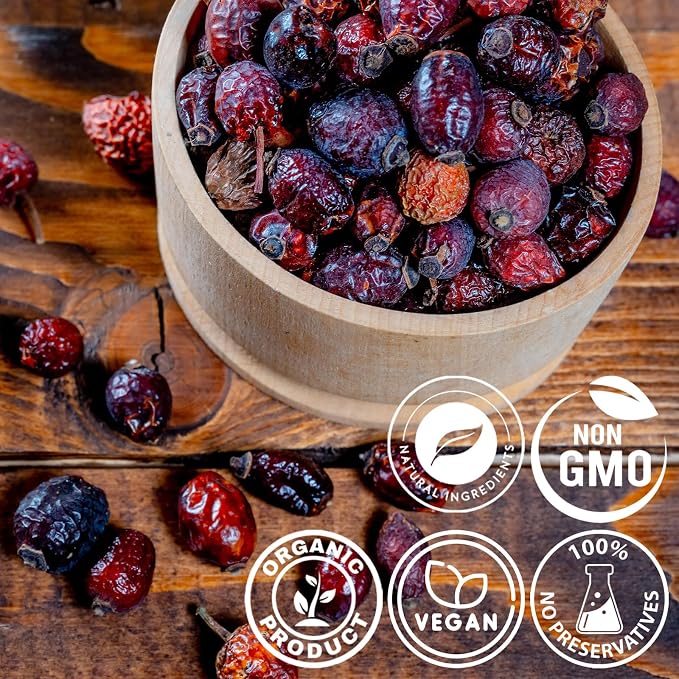 Cure wid Pure Whole Dried Rose Hips 4oz in Eco-Friendly Resealable Bag Rich in Vitamin C & Antioxidants -Non-GMO,Preservative-Free Rose Hips Dried Organic For Jams,Jellies & More