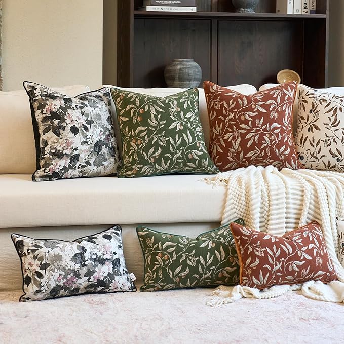 Alerfa Green Floral Throw Pillow Cover 20 x 20 Inch Sqaure Luxury Decorative Pillow Cover for Couch Living Room Bedroom