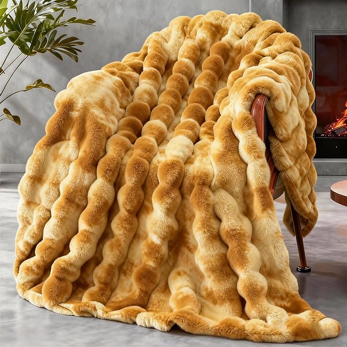 Faux Fur Throw Blanket for Couch, 1000 GSM Cozy Fuzzy Fluffy Soft Plush Thick Bubble Sherpa Blanket for Sofa Bedroom Living Room, Mothers Day Birthday Gifts for Women Home Decor