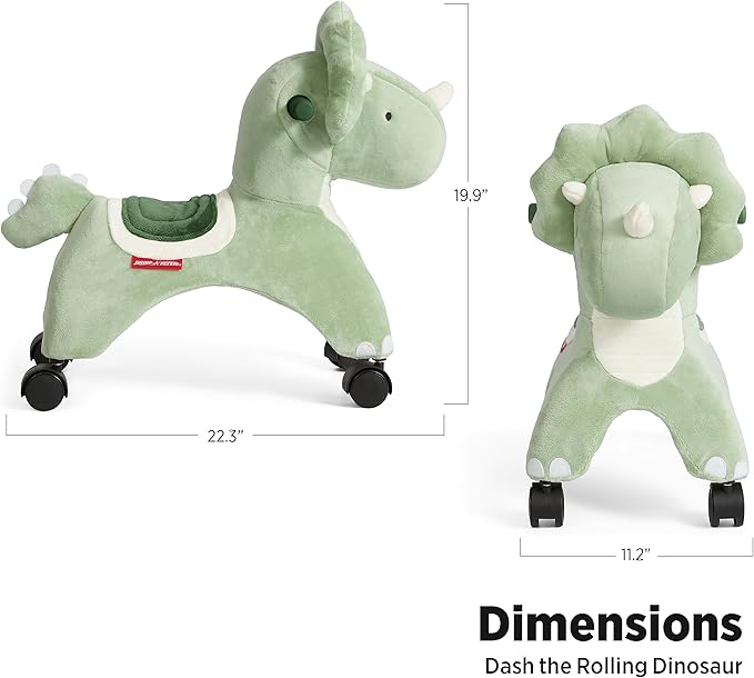Radio Flyer Dash the Rolling Dinosaur Ride On, Ages 1-3, EZ-Glide 360-degree Wheels, Easy Grip Handles, Soft Plush Face, Ideal for Active and Imaginative Play, Toddler Ride On Toys