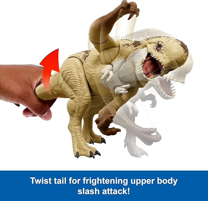 Mattel Jurassic World Rebirth Distortus Rex Rumble N Rampage Dinosaur Action Figure 22 Inch with 2 Attack Actions, Content-Accurate, Digital Play
