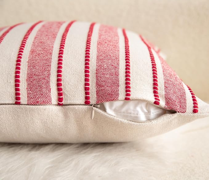Cethom Christmas Valentines Pillow Covers, Boho Textured Red Pillow Case, Pillow Covers 18 x 18 Inch Set of 2 Valentines Day Decoration, Chair Sofa Bedroom Living Room Home Holiday Decor Cushion Case