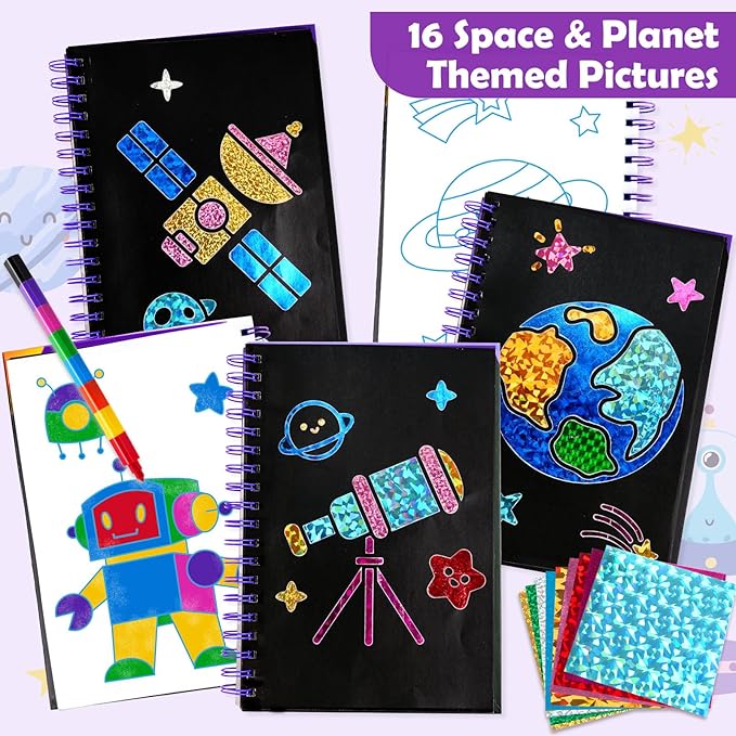 FUNNYB&G Foil Art Crafts for Kids Ages 4-8: Valentines Crafts for Kids 2026,Birthday Gift for Girls,Art and Crafts Supplies,Party Favors,Creative Toys for Girls Boys 4 5 6 7 8 9 Years Old (Space)
