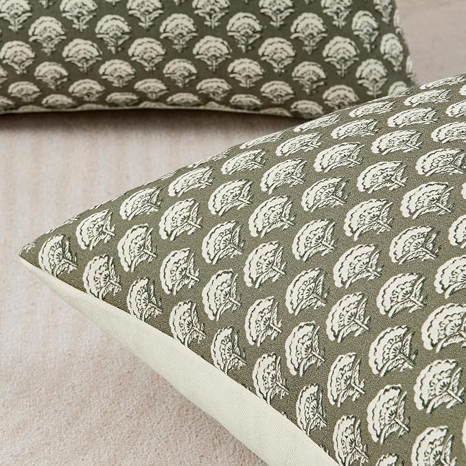 MIULEE Floral Print Decorative Euro Pillow Covers 26x26, Sage Green | Vintage Boho Farmhouse Modern Home Decor, Set of 2, Block Print Cushion Covers for Couch Sofa Bed Living Room