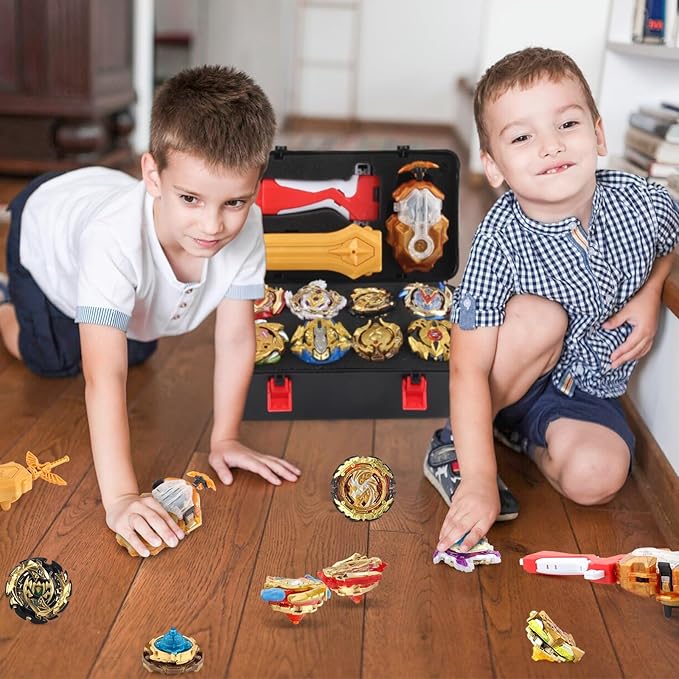 Battling Top Burst Launcher Game Set, 12 Spinning Tops Burst Gyros 2 Launchers with Storage Box Great Birthday Present for Boys Age 6 8 9 10+