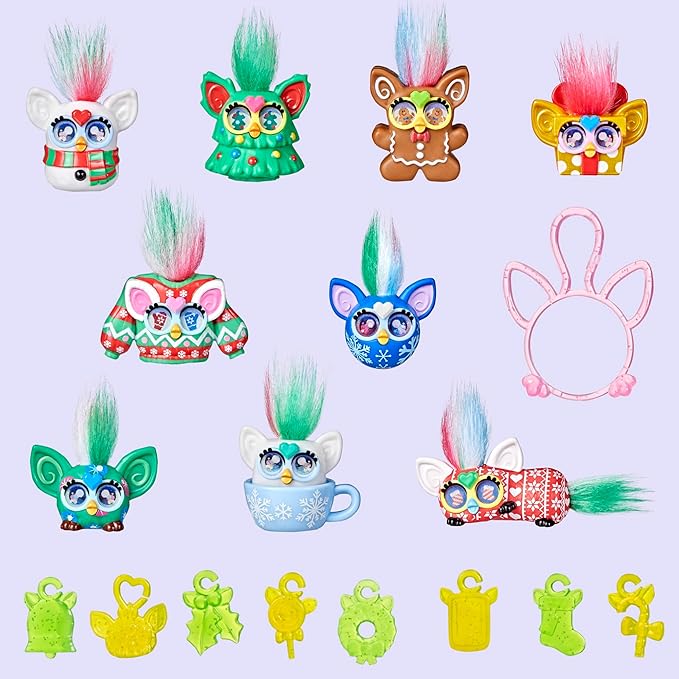 FURBY Minis Advent Calendar for Kids 6 Years and Up, 24 Days of Surprise Holiday Toys with 1-Inch Figures, Stickers & Fun Accessories