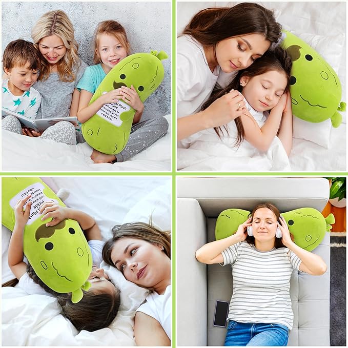 Emotional Plush Pickle-20” Pickle Stuffed Animal,Food Plushies Cucumber Stuffed Animal with Positive Warm Words,Kawaii Plush Toy Kids Birthday Gifts,Soft Vegetable Lover Plushie Pillow