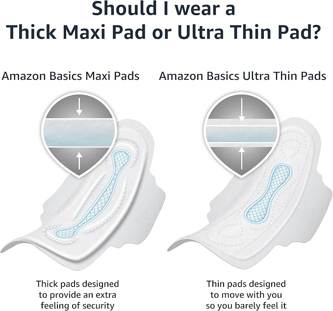 Amazon Basics Ultra Thin Pads with Flexi-Wings for Periods, Long Length, Super Absorbency, Unscented, Size 2, 128 Count, 4 Packs of 32