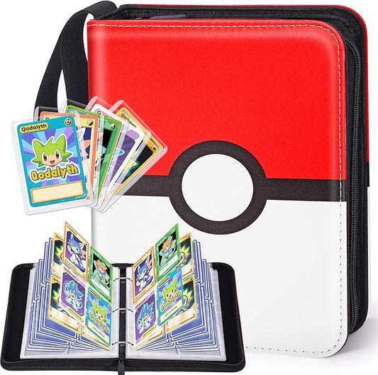 4 Pocket Card Binder with Zipper, Holds 400 Cards, PU Trading Card Album with 5 Hard Plastic Sleeves,Double-Sided Design. Great for Game Cards and sport card