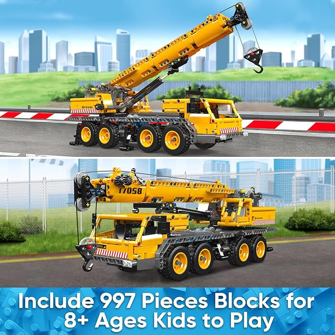 Mould King 17058 Crane Building Blocks Kit, 997 Pieces Crane Truck Model to Build, DIY Constration Toy Collectibles/Exhibition for Adult/Kids