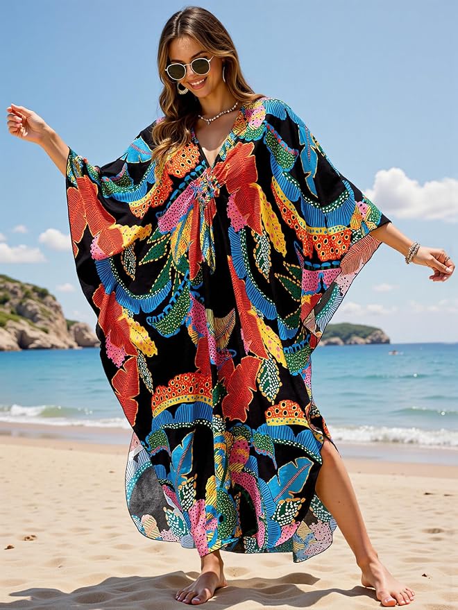 Mumu Dresses for Women Plus Size, Bohemian Kaftan Beach Cover Up Long Maxi Nightgown Soft Loungewear