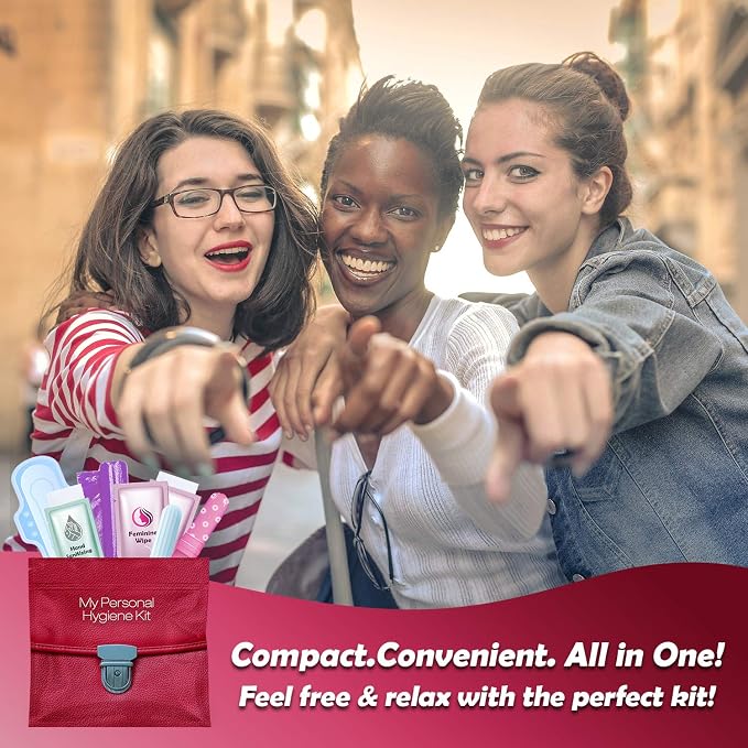 Light Leather Style Menstrual Kit All-in-One 10 Pack | Convenience on The Go | Period Kit Pack for Travelling, Tweens & Teenagers or just When You’re Out | Individually Wrapped Feminine Hygiene