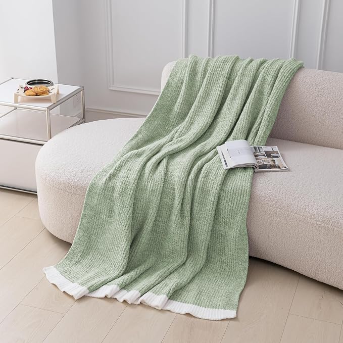 MH MYLUNE HOME Ultra Soft Ribbed Throw Blanket Plush, Green, 60"x80" | Reversible Fleece Throw Blanket, Comfy Fluffy Fuzzy Plush Blanket Throws for Couch Sofa Bed, Cozy Blankets for Women Gift