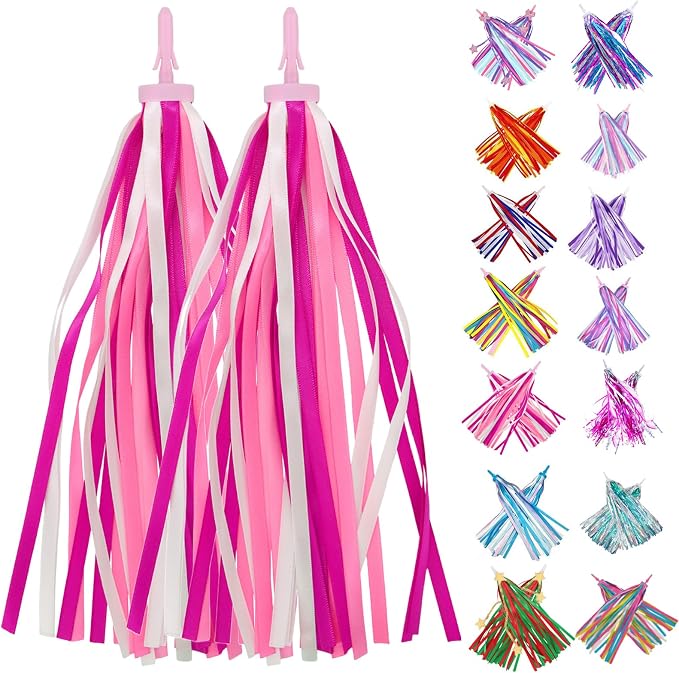 PLATT Kid's Bicycle Handlebar Streamers Colorful Ribbons Tassel for Girls Boys Bicycle Handlebar Scooter Handgrip (1Pair) (pink)