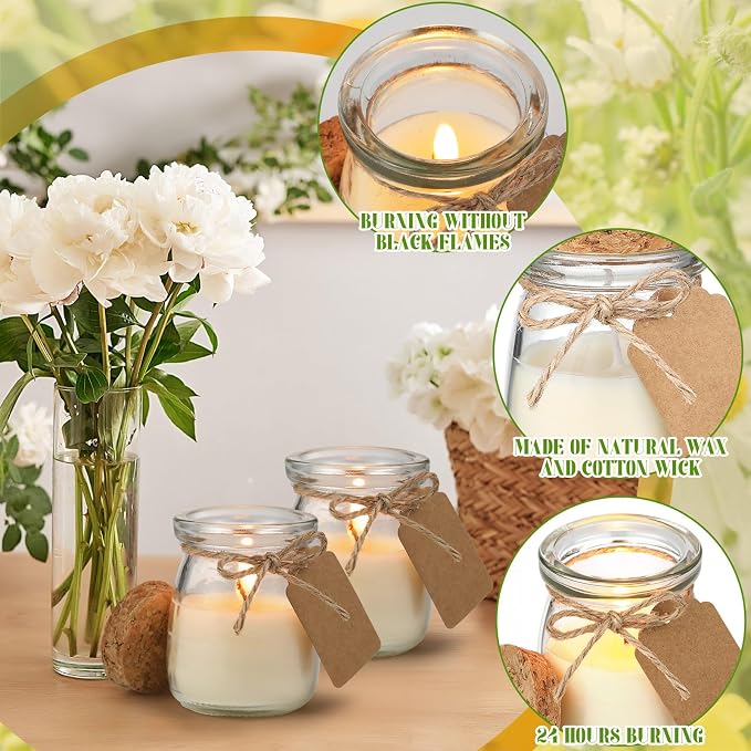 MTLEE 24 Pcs Wedding Jar Candles for Guests Wedding Candle Gift Natural Wax Candles with DIY Tag Cards for Bridesmaid Baby Shower Party Favors Home Decor, Scents of Lemon/Tangerine/Coconut Milk