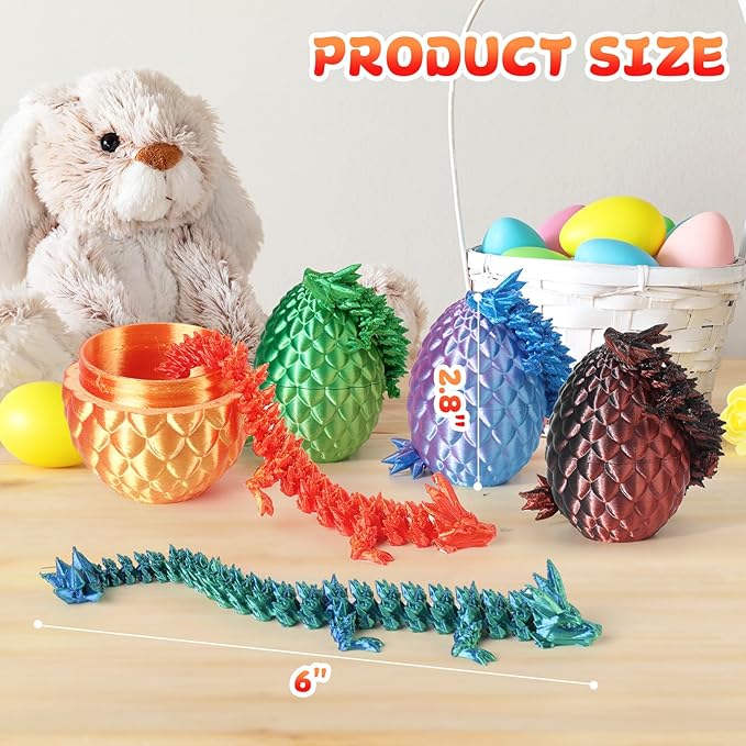 12PCS 3D Printed Dragon Eggs with Dragon Inside, Easter Egg Stuffers, Articulated Dragon Fidget Toy for Kid Boy Girls, Mystery Dragon Eggs for Kindergarten Graduation Gifts