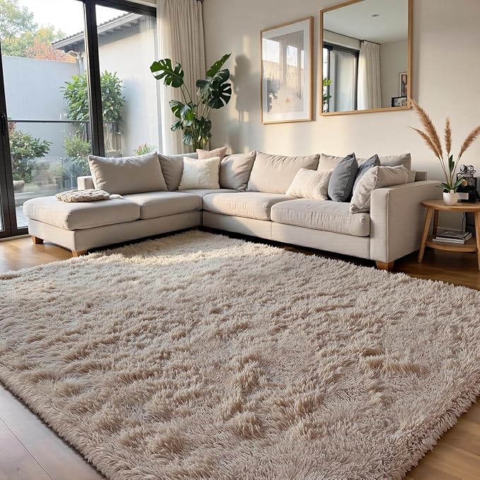 yongyangjuxin Fluffy Rug Shag Area Rug, Beige 8x10 Area Rugs for Living Room, Large Shag Area Rugs for Bedroom Room Home Decor, Upgrade Anti-Skid Rectangular Fuzzy Rugs