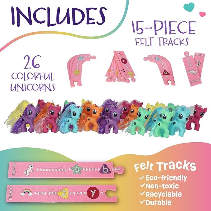Skoolzy 41-Piece Unicorn Set for Girls Age 4-6 - ABC Learning and Letter Recognition Games for Kids 3-5