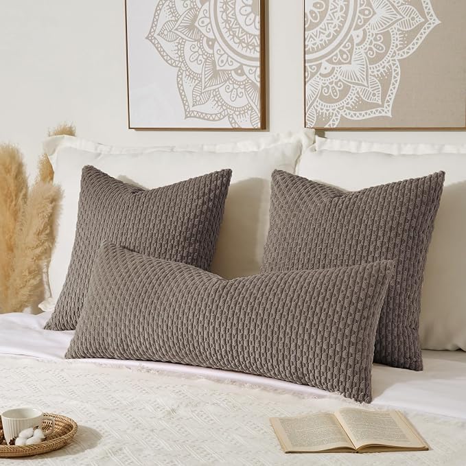 Kevin Textile Soft Corduroy 20"x54" Body Pillow Cover 1 Pack, Light Brown | Boho Stripe Plush Corduroy Decorative Oblong Cushion Cover Modern Farmhouse Home Decor for Sofa Couch Bed Chair
