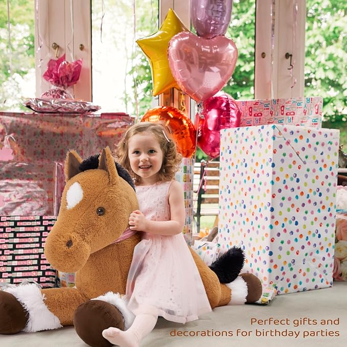 MaoGoLan Large Horse Stuffed Animal for Boy, Big Horse Plush Toy for Girl, Ridable Stuffy Pony for Kid, Stuffed Pony Plush Pillow for Baby Shower, Birthday Gifts or Party Favor, 47 inches