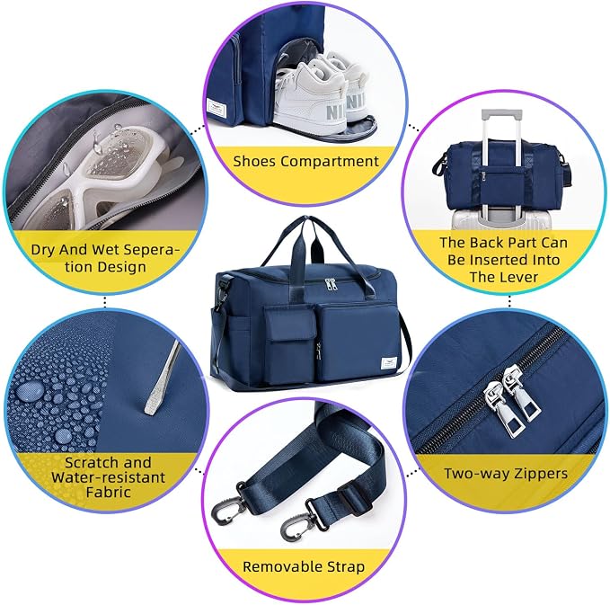FIORETTO Women's Gym Duffle Bag with Shoes Compartment, 30L Capacity, Ideal for Travel, Gym, Sports, Duffel, Weekender