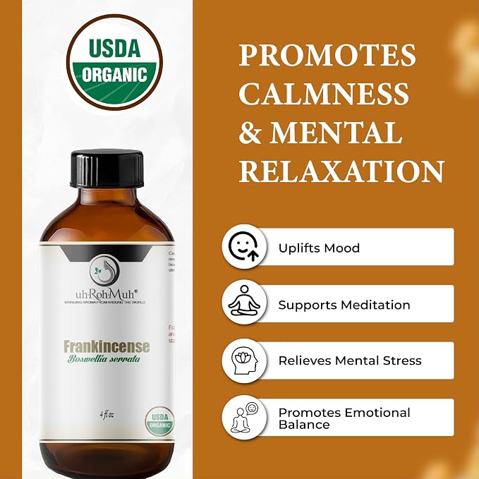 Organic Frankincense Serrata Essential Oil - Steam Distilled Boswellia Serrata Oil, Warm Woody Aroma, Base Note Essential Oil for Aromatherapy, Skincare and DIY Cosmetic Blends - 4 Fl oz