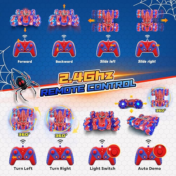 Spider Gesture Sensing Remote Control Car, Double Sided RC Cars with Full-Body Light, 2.4GHz Hand Controlled Rechargeable RC Stunt Car Toys for Boys 4 5 6 7 8 9 10 11 12