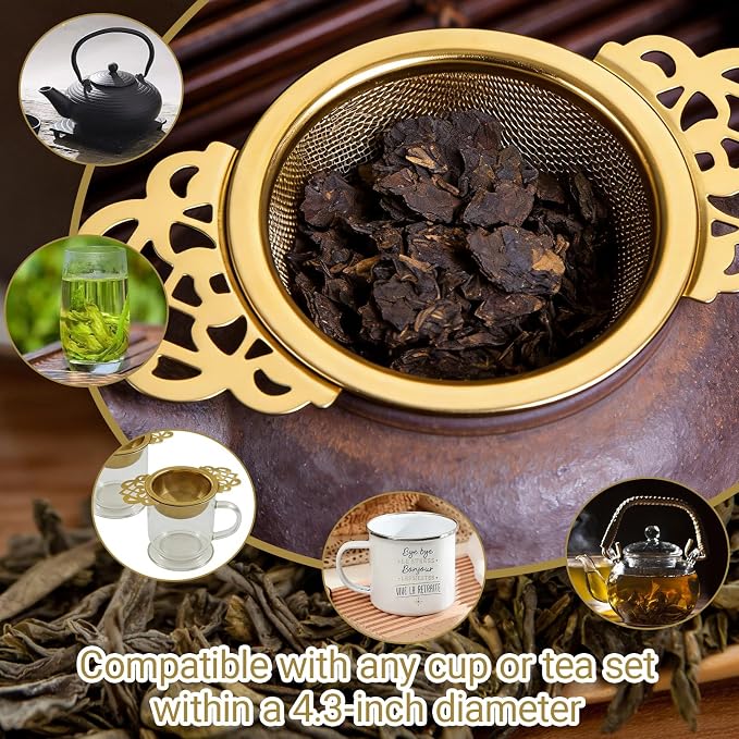 2 Pack Tea Strainer Bowl,Stainless Steel Small Tea Strainers Fine Mesh Loose Tea Infusers,Ideal Tea Filter for 2.5-4 Inch Cup Mouth/Tea Lovers(Gold)